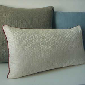 Off-white Circles, Red Leather Piping & Blue Pillow Cover 12" x 22"